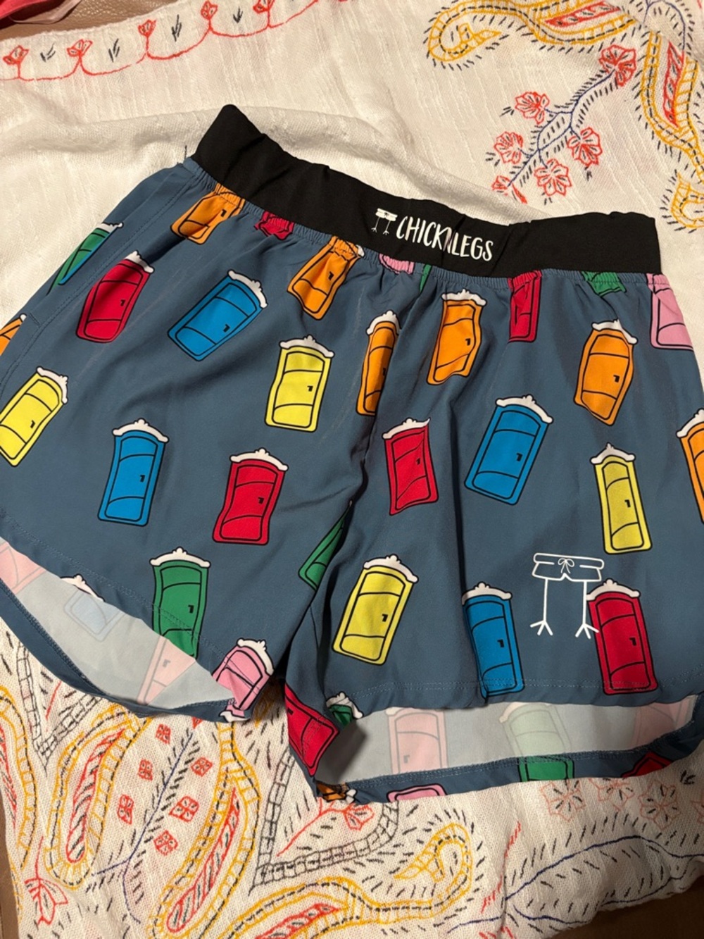 Chicklegs Women's Dark Teal Athletic Shorts with Multicolor Door Print